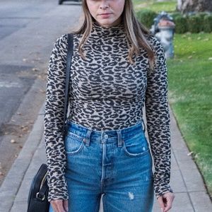 Long Sleeve Animal Print Tan Top